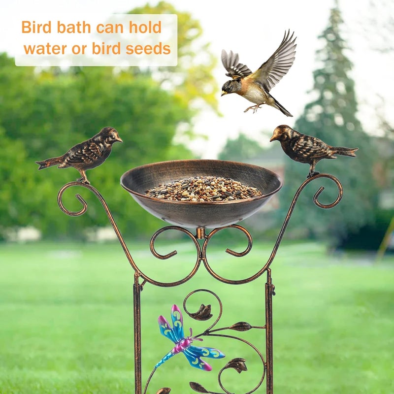 LEWIS&WAYNE Garden Trellis Bird Bath Outdoor, 40 Inch Antique Iron Garden Plant Trellis Decorative with Dragonfly and Detachable Drinking Basin Bowl, Free Standing BirdBath Birdfeeder Station - Image 5